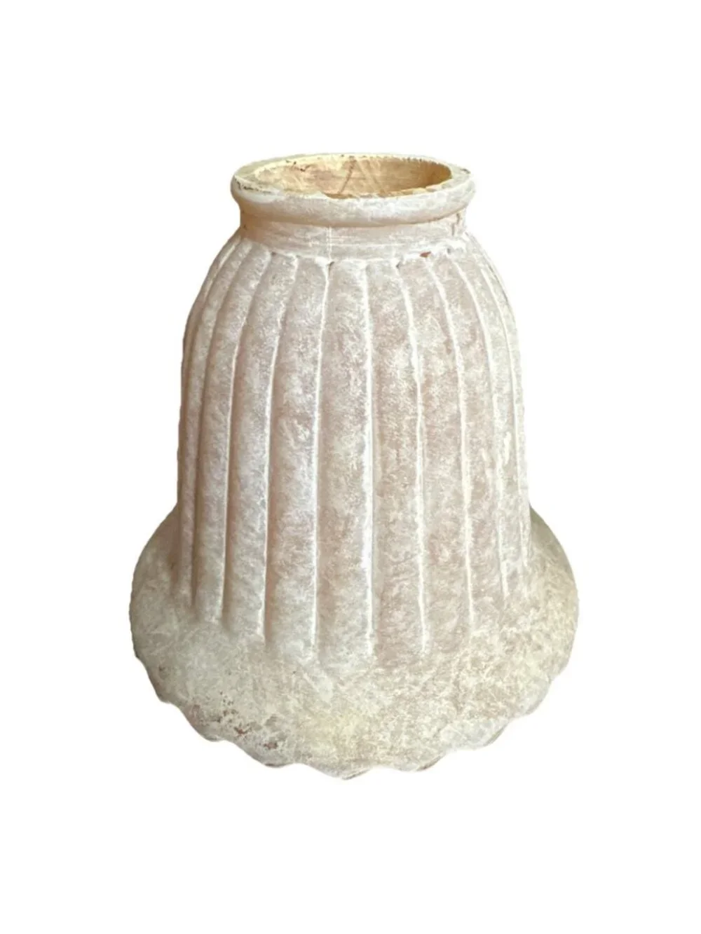 Vintage Fitted Glass Bell Shades Three Beige Marble Painted Ribbed Scalloped
